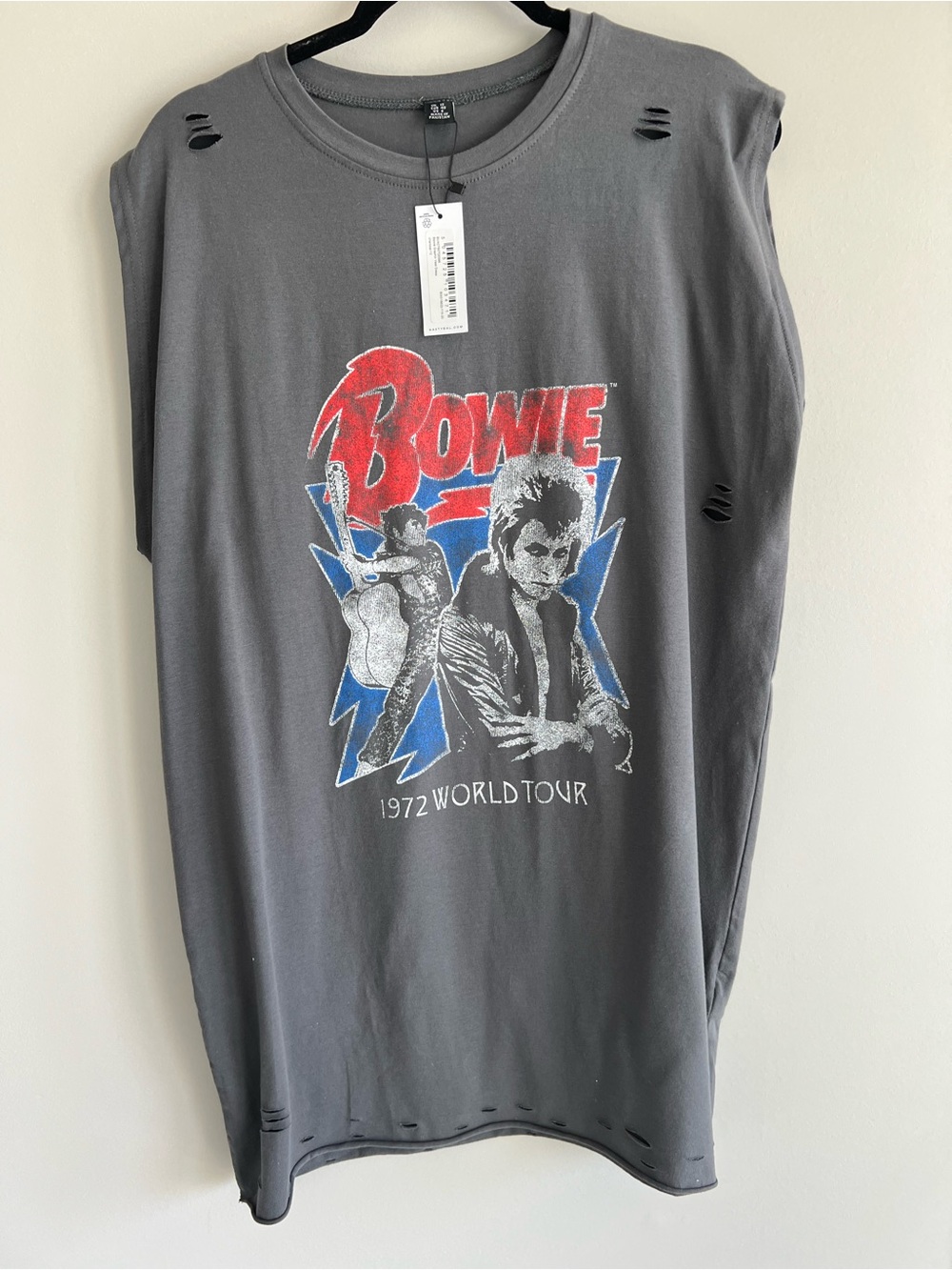 NWT Nasty Gal David Bowie 1972 distressed t shirt dress Size UK 12 US 8 - Picture 3 of 9